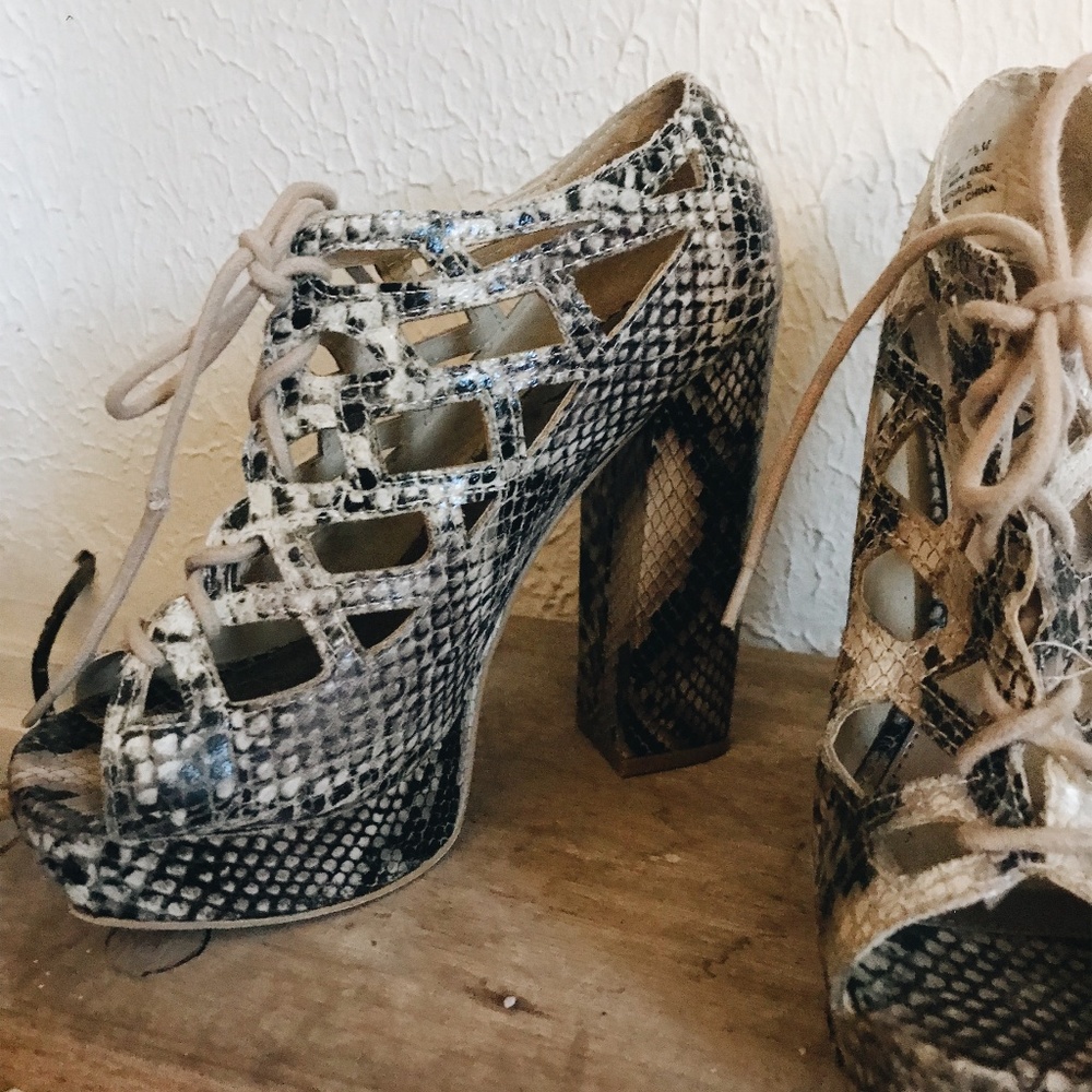 MIA Chunky Snake Skin Heels